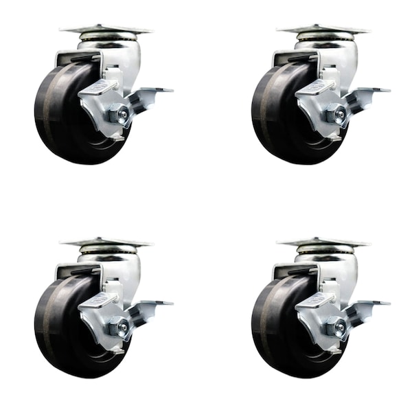4 Inch Phenolic Swivel Caster Set with Ball Bearings and Brakes SCC